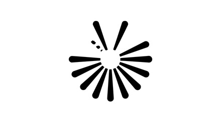 Obraz premium Stylized black circular loading icon with radiating rounded bars and a progress gap.