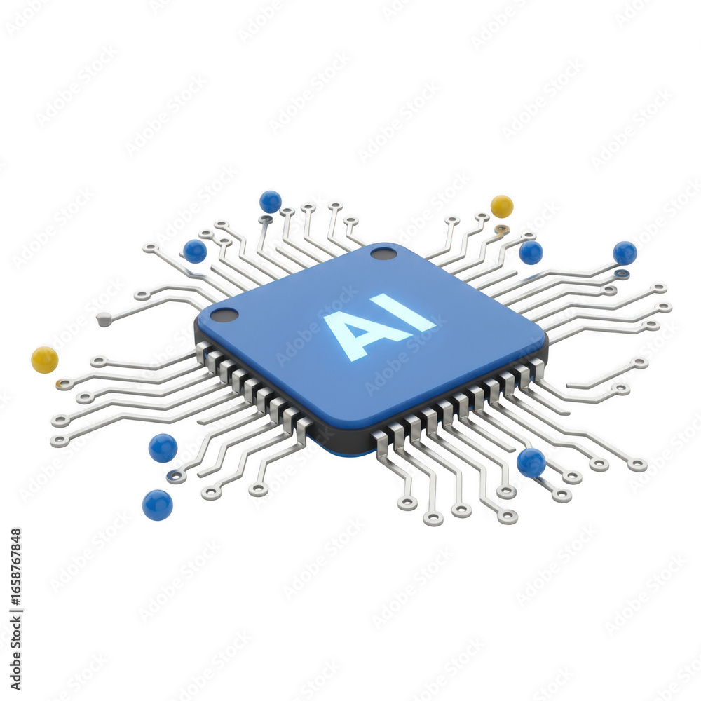 Poster 3d ai microchip with connected circuits isolated on transparent background