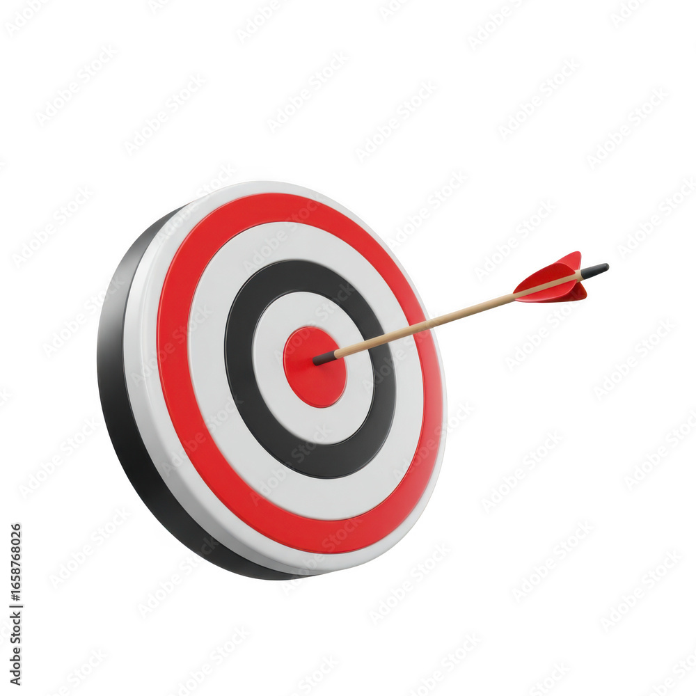 Poster 3d archery target with arrow hit isolated on transparent background
