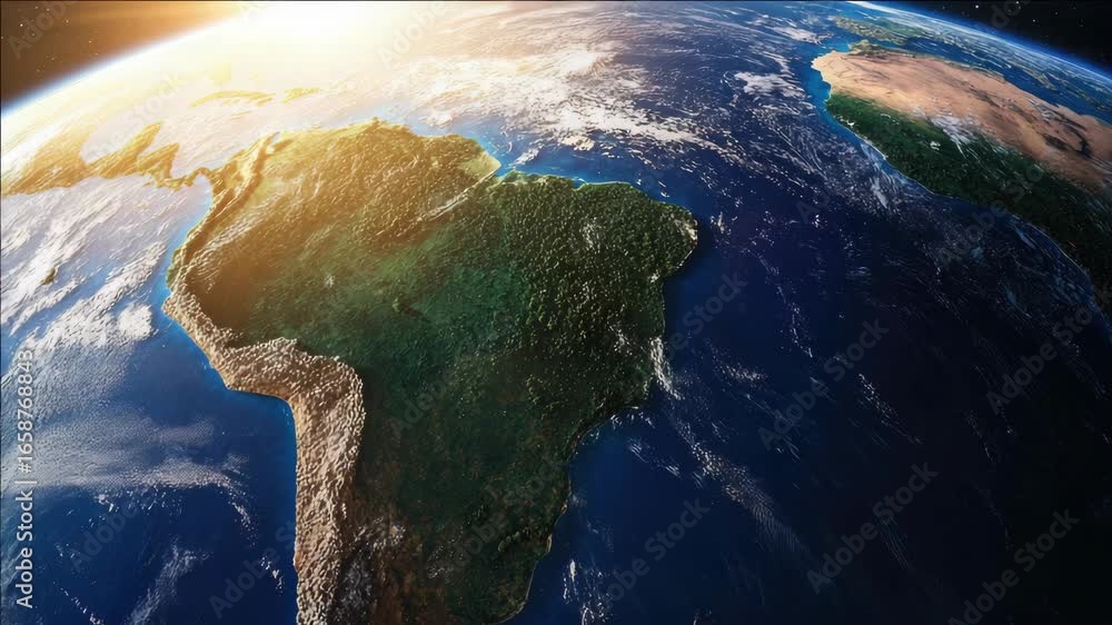 Poster the earth is shown in a close up view. the continents are visible and the oceans are also visible