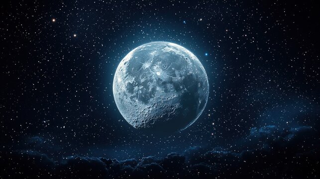 Majestic Full Moon in the Starry Night Sky