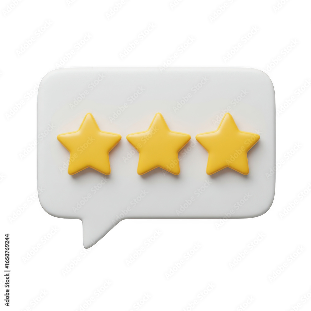 Poster 3d three star rating speech bubble isolated on transparent background