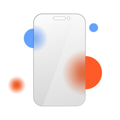 Transparent phone screen mockup. Glass morph effect with colorful spheres. Mockup design for presentations, websites, or graphic design projects.