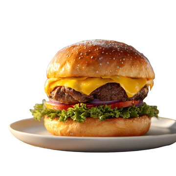 Delicious cheeseburger with fresh ingredients isolated on transparent background