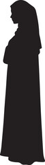 Muslim Woman in Qiyam Standing Prayer Silhouette  Black and White Vector
