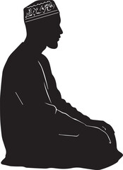 Muslim Man in Jalsa Sitting Prayer Silhouette – Black and White Vector