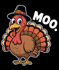 Retro Vintage Turkey Moo Cow Funny Thanksgiving Lover