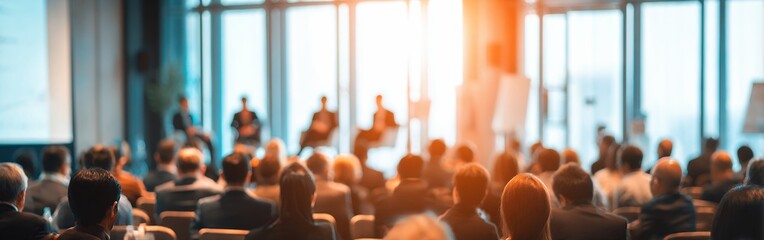 audience listening to speakers at convention