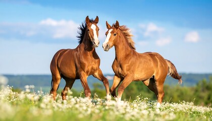 Obraz premium Two playful foals in a meadow