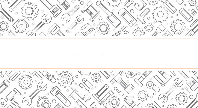 Clean Minimalist Line Art Tools and Gears Banner:  Mechanic, Engineering, DIY Concept