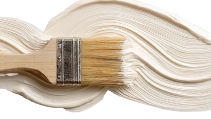 Creamy beige paint being applied with a paintbrush