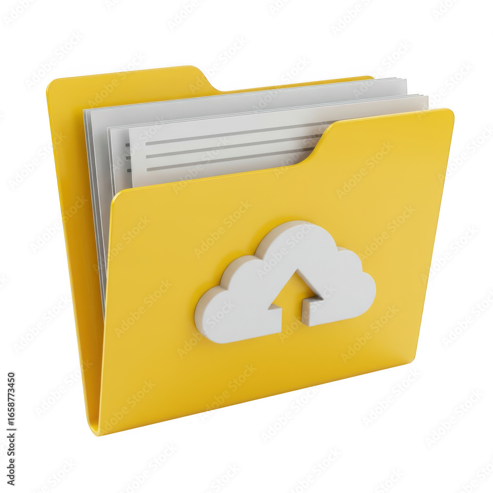 Poster 3d yellow file folder with cloud icon isolated on transparent background