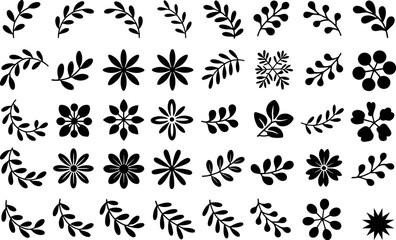 Collection of Simple Black Floral and Leaf Silhouettes for Design