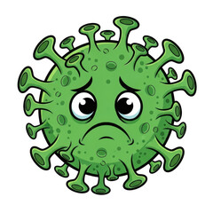 Sad coronavirus isolated on transparent background, depicting a virus with a sad face, symbolizing illness, disease, the ongoing pandemic