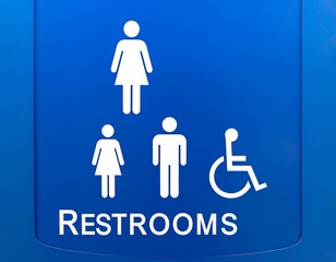 Blue sign with restroom symbols