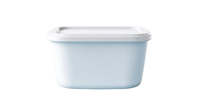 Light-blue square food container with white lid