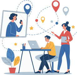 Remote Work Leadership Banner Design Featuring Team Collaboration and Communication