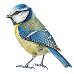 Fototapeta premium Blue Tit Bird Illustration, Colored Pencil Drawing, Isolated on Transparent Background, bird, avian, wildlife