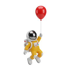 Fototapeta premium Cartoon Astronaut Floating with Red Balloon on PNG file isolated on white transparent background hd file download.