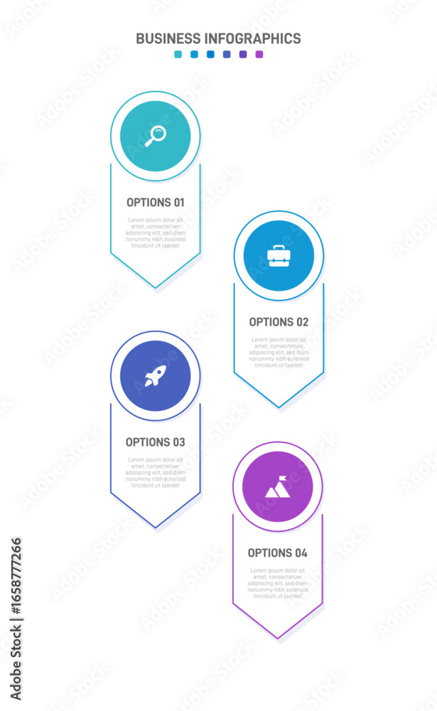 Aufkleber vertical progress bar featuring 4 arrow-shaped elements, symbolizing the four stages of business str