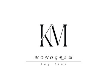 KM Initials Stylized Monogram Design Featuring Intertwined. Artistic representation of monogram initials creatively arranged and displayed.