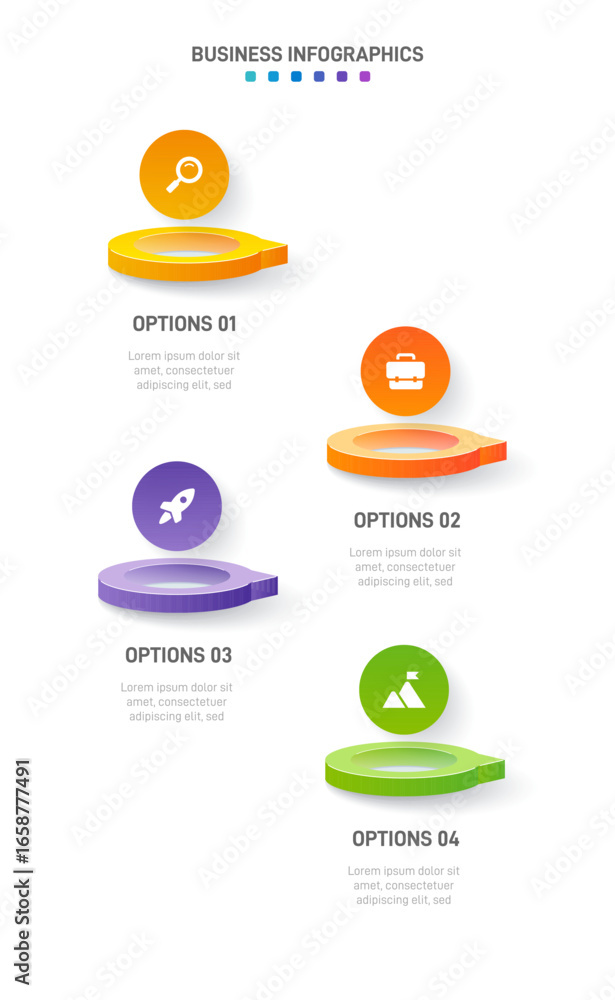 Poster vertical progress bar featuring 4 arrow-shaped elements, symbolizing the four stages of business str