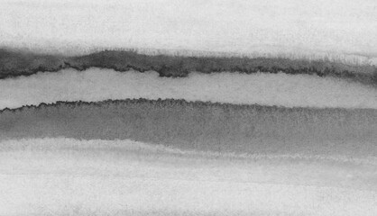 Fototapeta premium Ink watercolor hand drawn smoke flow stain blot wave landscape on wet paper grain texture background. Black, white, gray tone color.