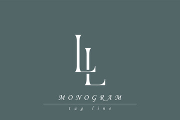 LL Initials Stylized Monogram Design Featuring Intertwined. Artistic representation of monogram initials creatively arranged and displayed.