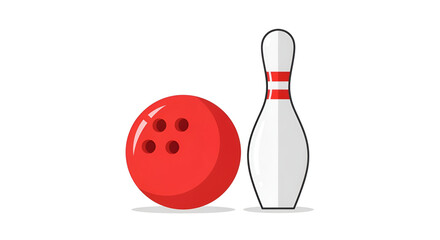 Isolated bowling ball and pin illustration for bowling alley games and recreational sports activities design