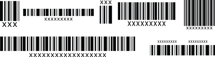 QR code and barcode icon set, black vector collection of scan codes, UPC, EAN, product label, digital payment, inventory, tracking, shipping, retail, scan me sign, business and technology symbols
