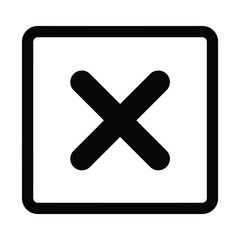 Black and white cross mark in a square, , representing cancellation, deletion, or error in a simple design