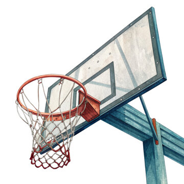 Watercolor Basketball Hoop Illustration, Isolated on Transparent Background, Sport Graphic, Game Design, Basketball, Hoop, Sports Illustration