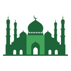 Green mosque silhouette, a symbol of islamic architecture and faith, representing cultural heritage and religious significance in a simple design