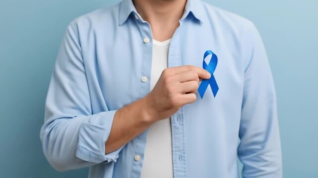 Blue ribbon awareness for men's health and prostate cancer support and prevention campaign symbol video 4k. blue november - Powered by Adobe