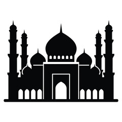 Silhouette of a mosque, showcasing its architectural design, religious significance, and cultural heritage in a minimalist style