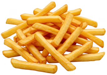 A generous pile of crispy golden french fries isolated on transparent background