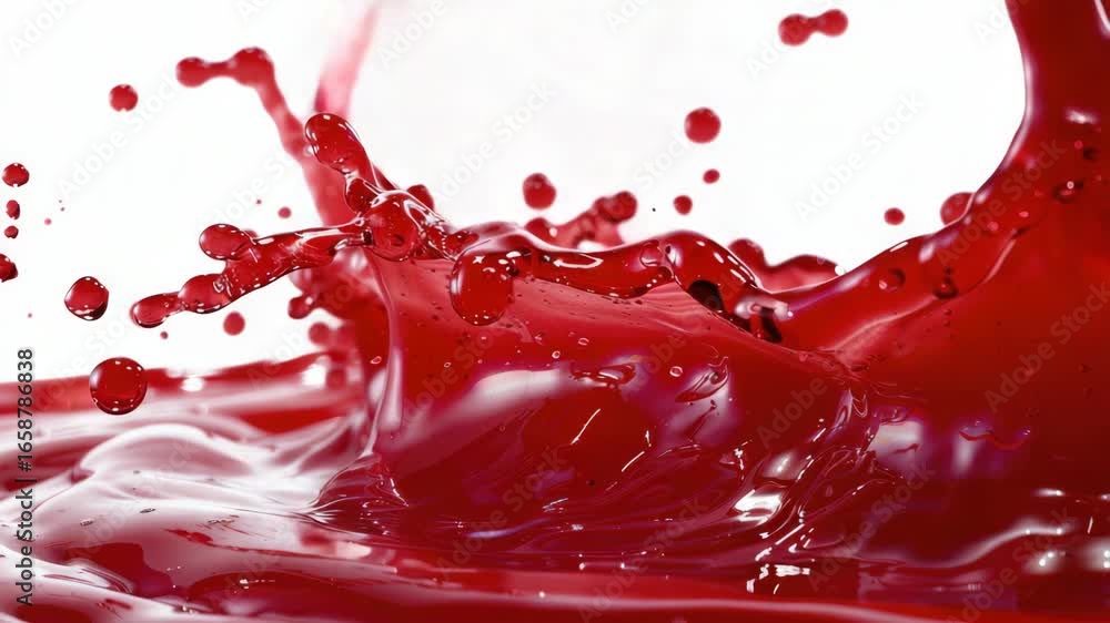 Poster a single splash of red wine against a white background, emphasizing the vibrant color and frothy tex