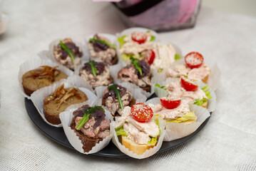 Assorted party appetizers on platter
