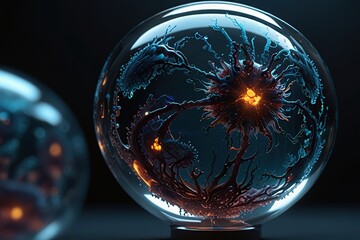 glass sphere on black background