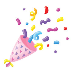 Confetti party popper icon, fireworks logo, cap, flat design.