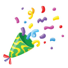 Confetti party popper icon, fireworks logo, cap, flat design.