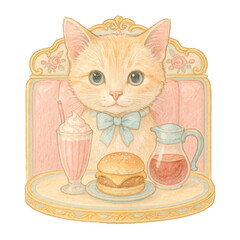 Naklejka na ściany i meble PNG Charming cat enjoying vintage meal.