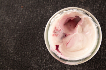 Yogurt or Skir with berries fresh sour natural product tasty snack fresh delicious gourmet food background on the table rustic food top view copy space