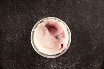 Yogurt or Skir with berries fresh sour natural product tasty snack fresh delicious gourmet food background on the table rustic food top view copy space