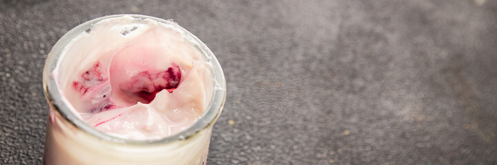 Yogurt or Skir with berries fresh sour natural product tasty snack fresh delicious gourmet food background on the table rustic food top view copy space