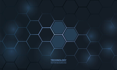 Hexagon technology dark blue honeycomb abstract background. Vector illustration with hexagonal texture