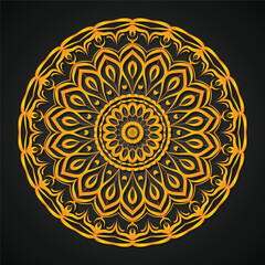 Golden Mandala Vector Illustration – Decorative Floral Pattern on Dark Background
