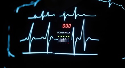 Glowing heartbeat monitor display with led power pack and electroluminescent lines