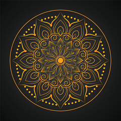 Golden Mandala Vector Illustration – Decorative Floral Pattern on Dark Background