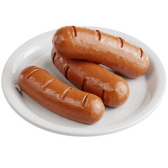Three Bratwursts on White Plate
